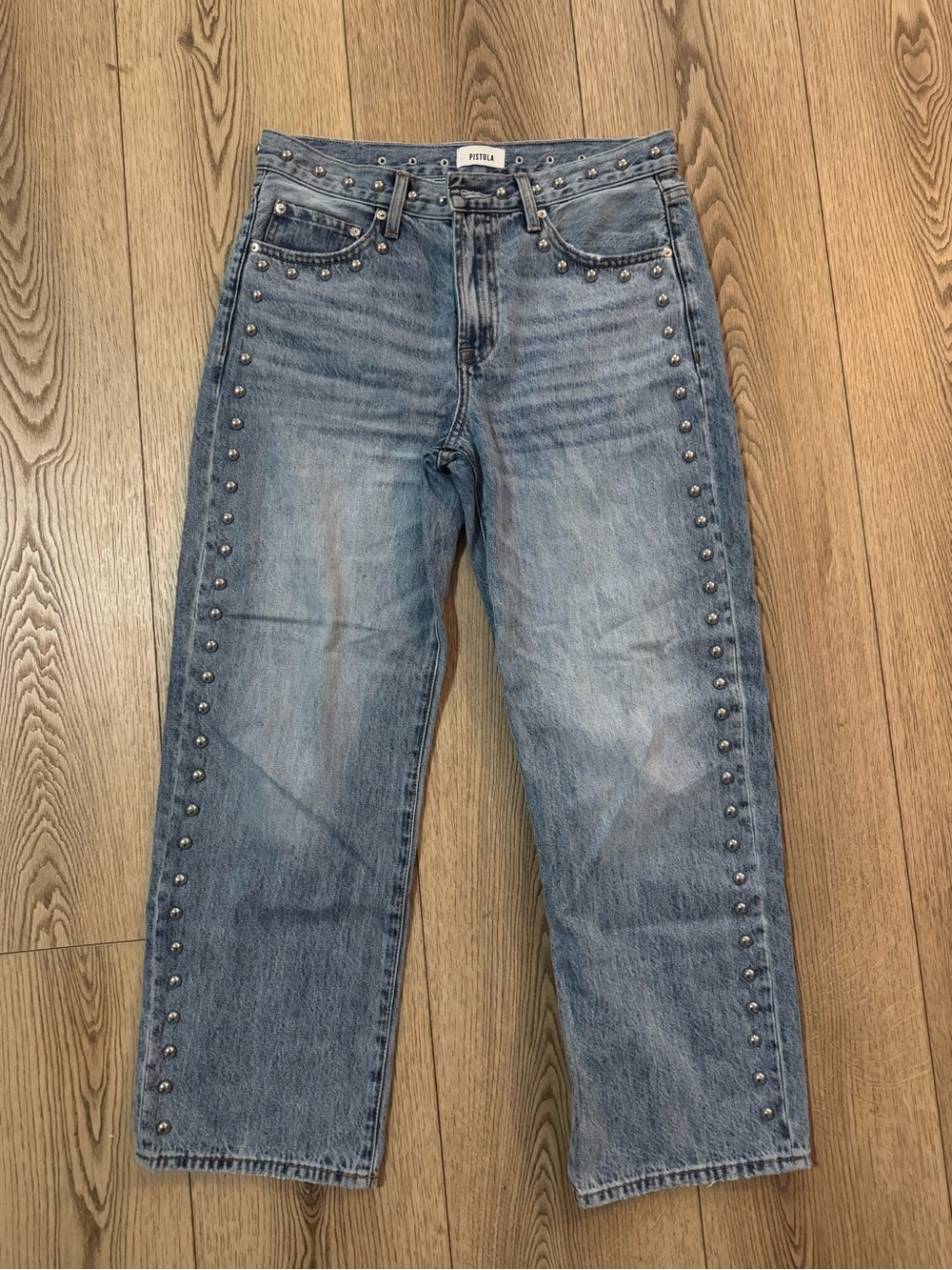 pistola women’s Light Blue Stud-Trim Straight Jeans
